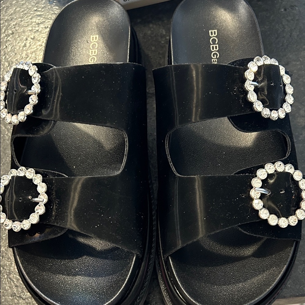 BCBG Black Sandals with Sparkling Buckles